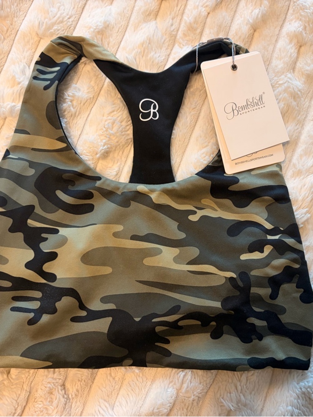 Bombshell Sportswear Olive & Black Camo Racerback Sports Bra